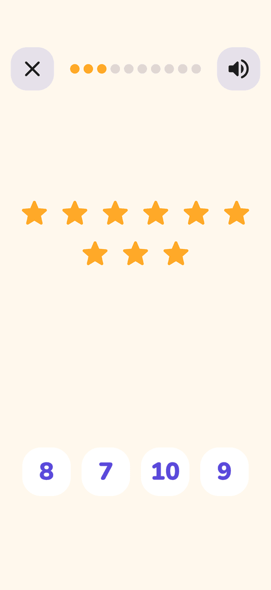 Numbers game with nine stars and four numeral answers