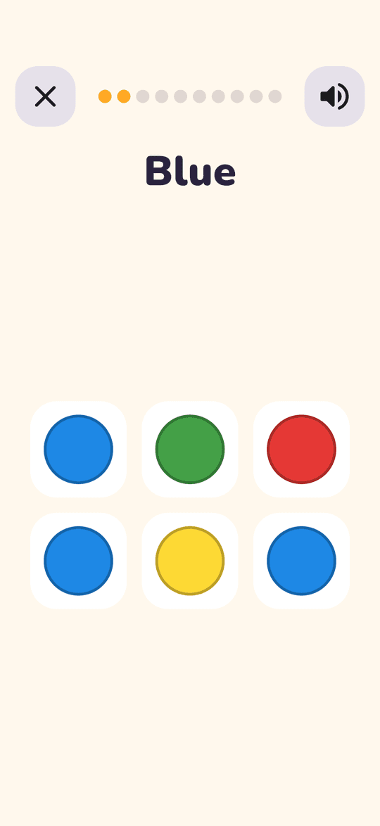 Colours game asking the child to find every blue circle