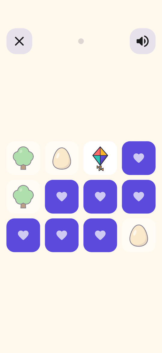 Memory match board with two pairs found