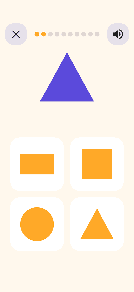 Quiz question asking the child to match a triangle