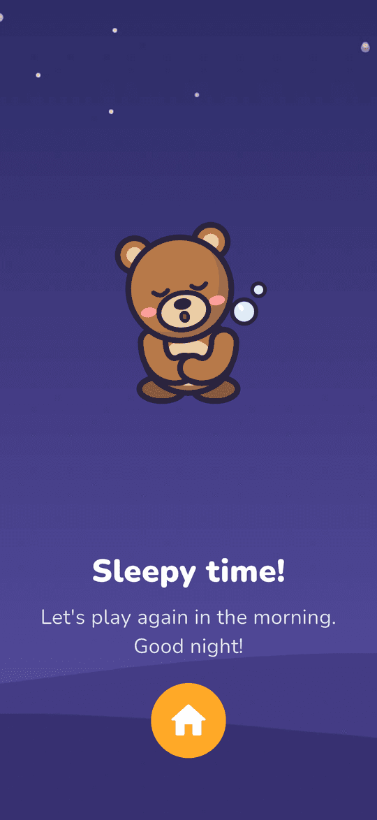 Bedtime screen with a sleeping bear