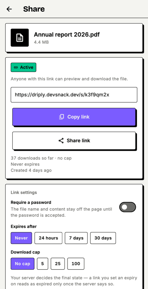 Mobile share link options
