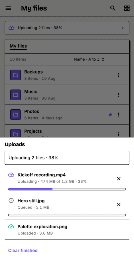 Mobile upload progress