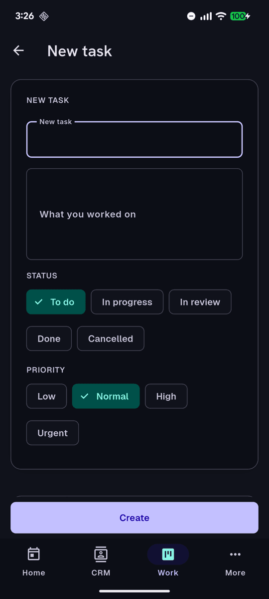 Creating a task from the Flutter app