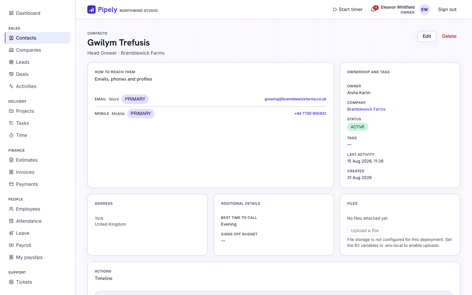 A contact record with its unified activity timeline