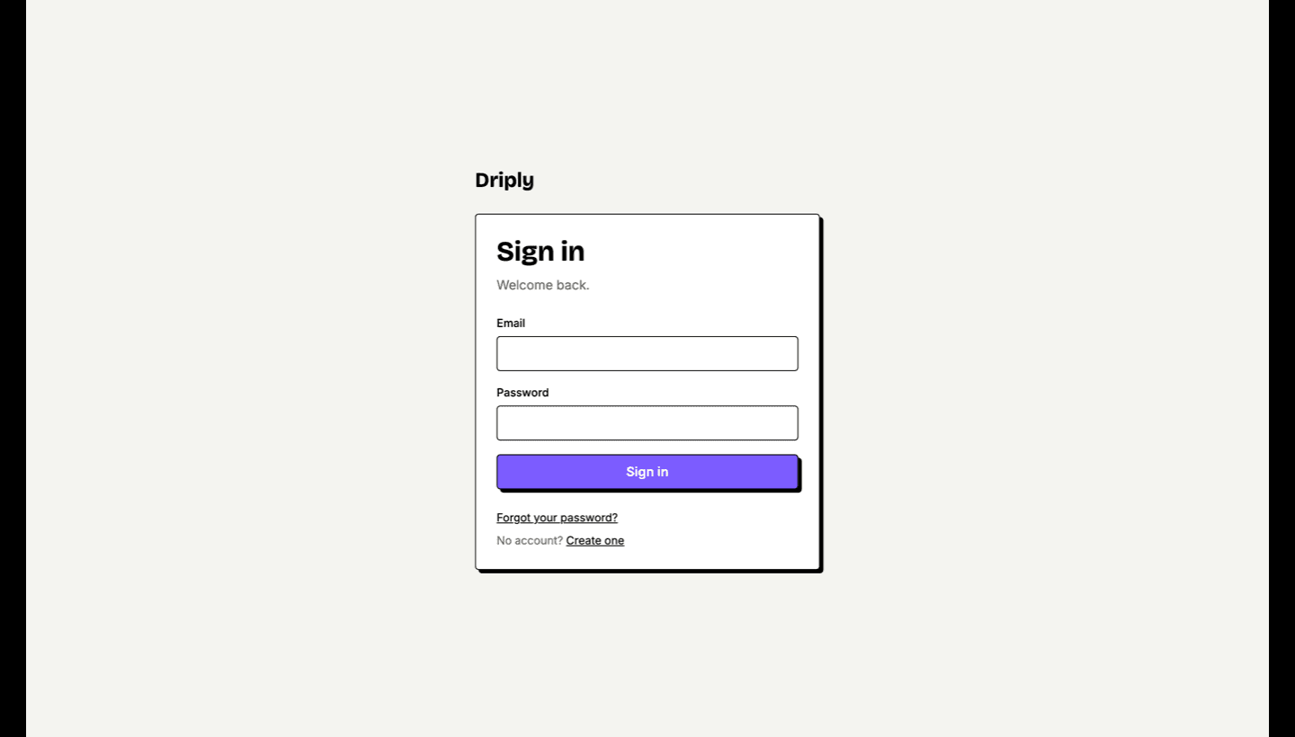 Driply sign-in page