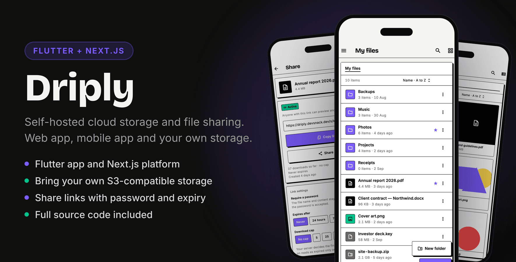 Driply — Flutter · Next.js app template preview