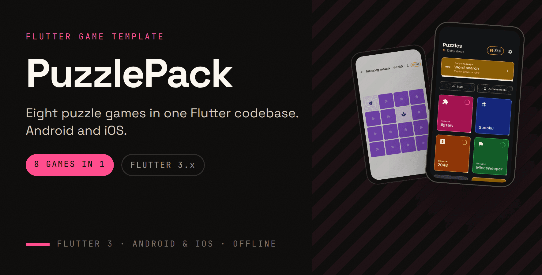 PuzzlePack — Flutter · Game app template preview
