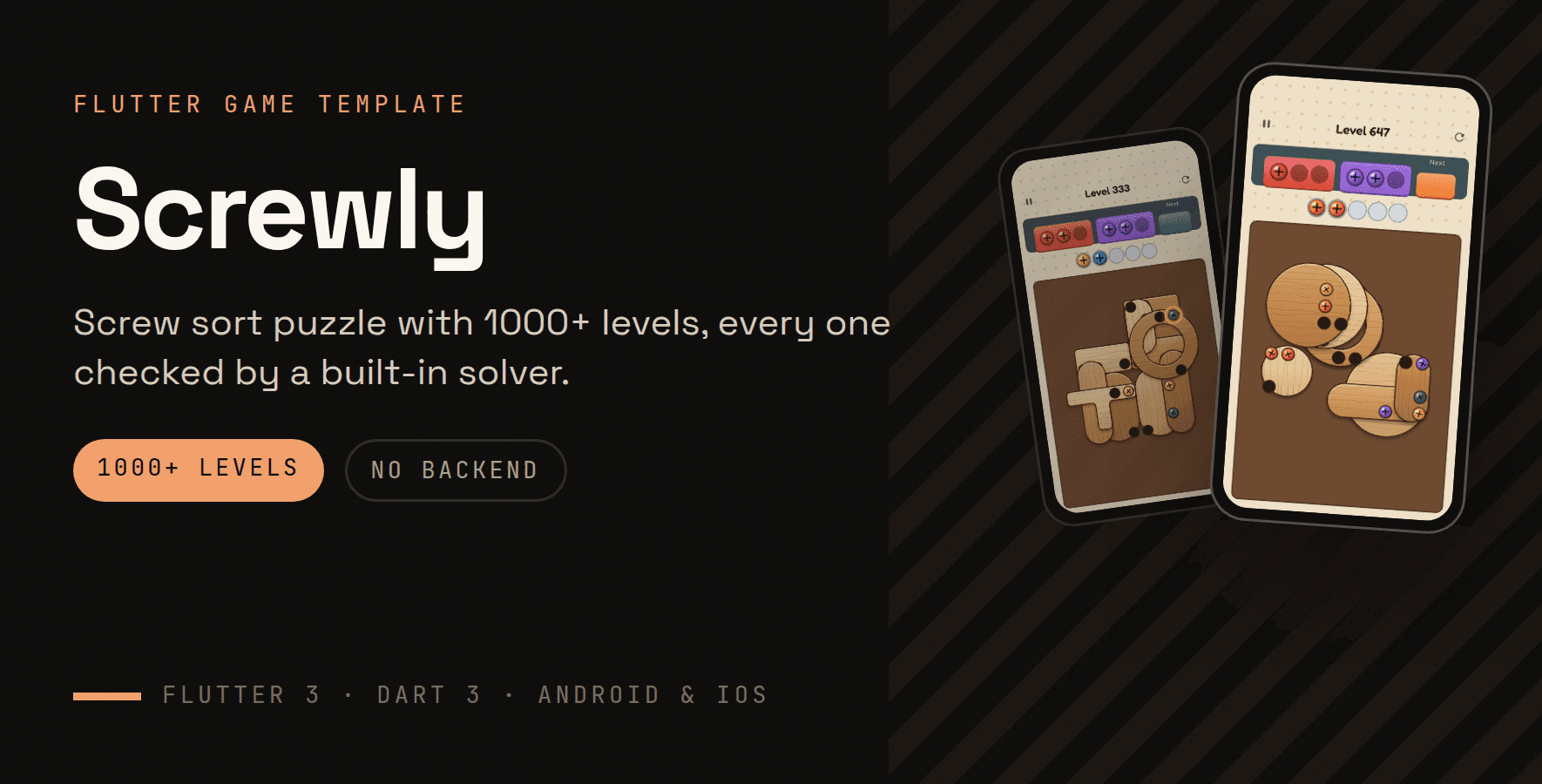 Screwly — Flutter · Game app template preview