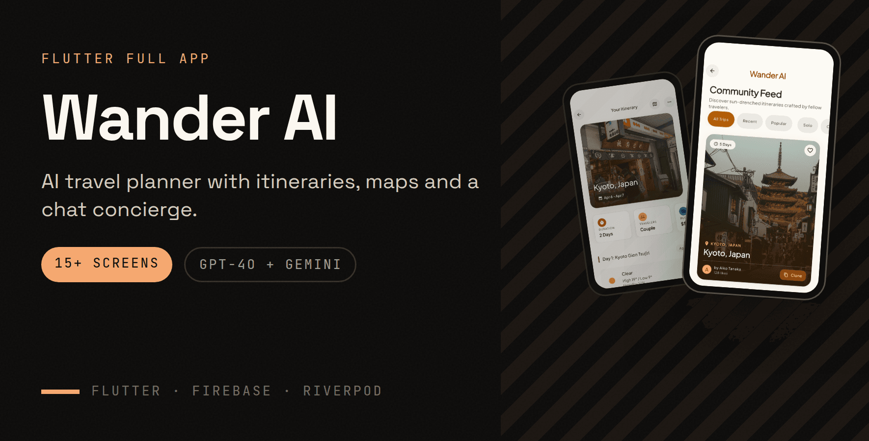 Wander AI — Flutter · AI app template preview